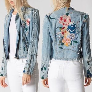 Blank NYC Light Blue Floral Embroidered Jean Jacket